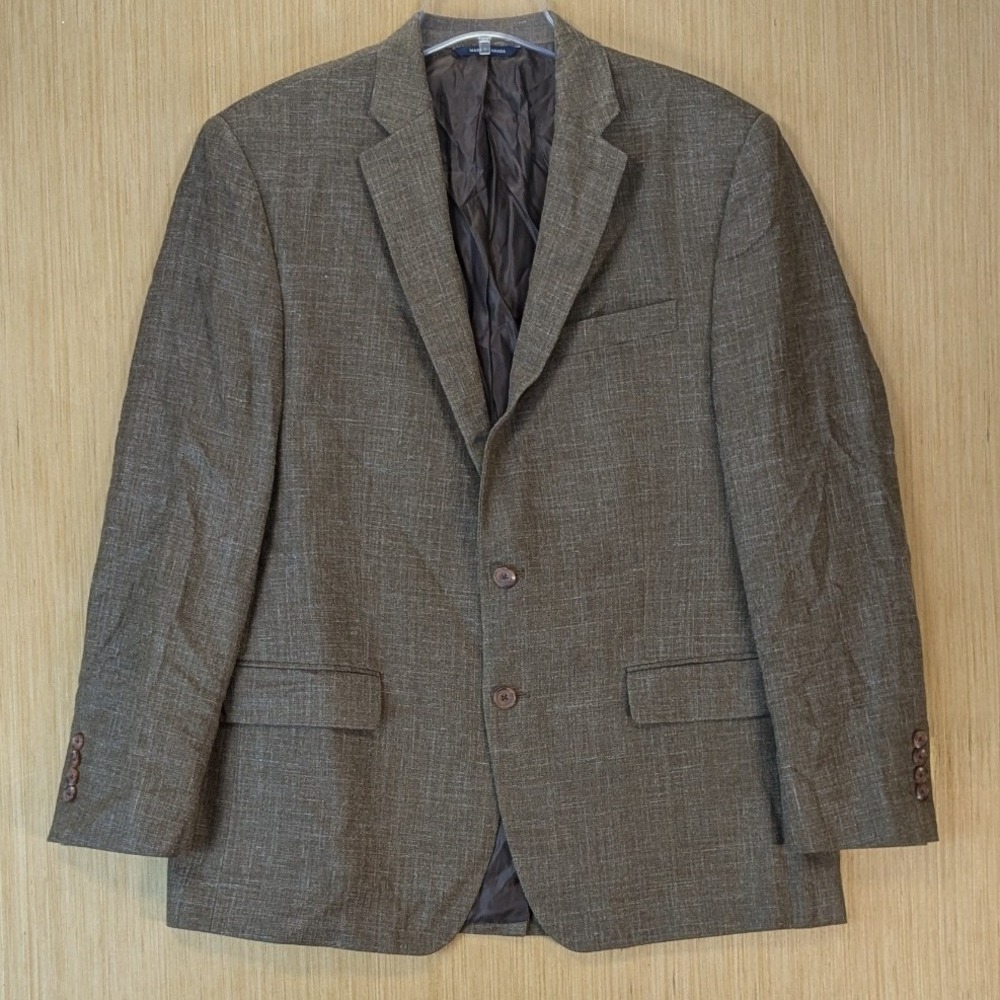 Ralph Lauren Brown Wool Silk Linen Blazer 42R Herringbone Windowpane Sport Coat